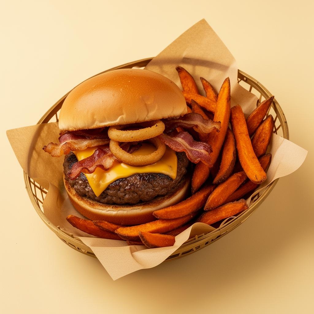 BBQ Burger mit Süßkartoffel-Fries